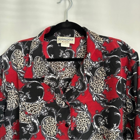 Vintage 90s DonnKenny Women's Plus Size Red Button Up Shirt Abstract Print sz 2X - Picture 5 of 7